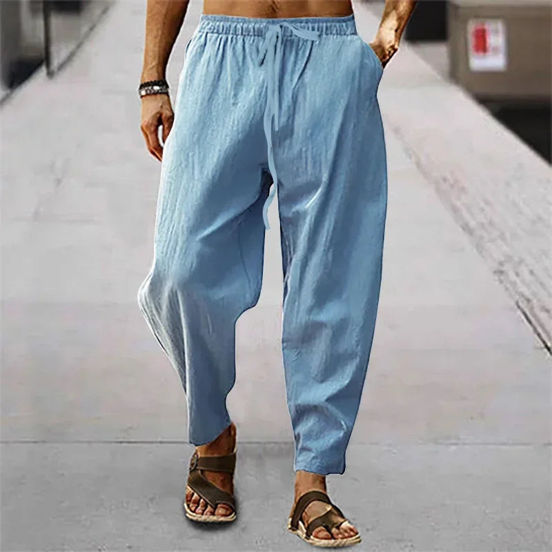 🧘♂️ Spiritual Abacus – Men’s Cotton & Linen Wide-Leg Pants - Solid Color • High Waist • Loose Fit • Breathable Hemp Trousers for Summer & Autumn