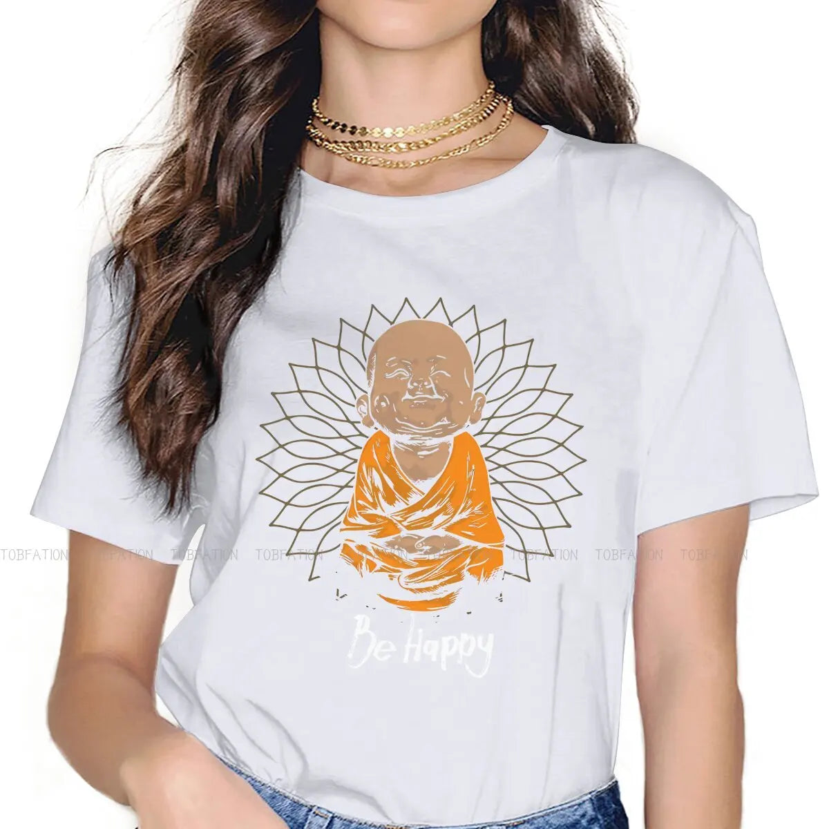 Spiritual Abacus™ “Be Happy” Buddha Graphic T-Shirt – Women’s Cotton Mindful Streetwear Tee