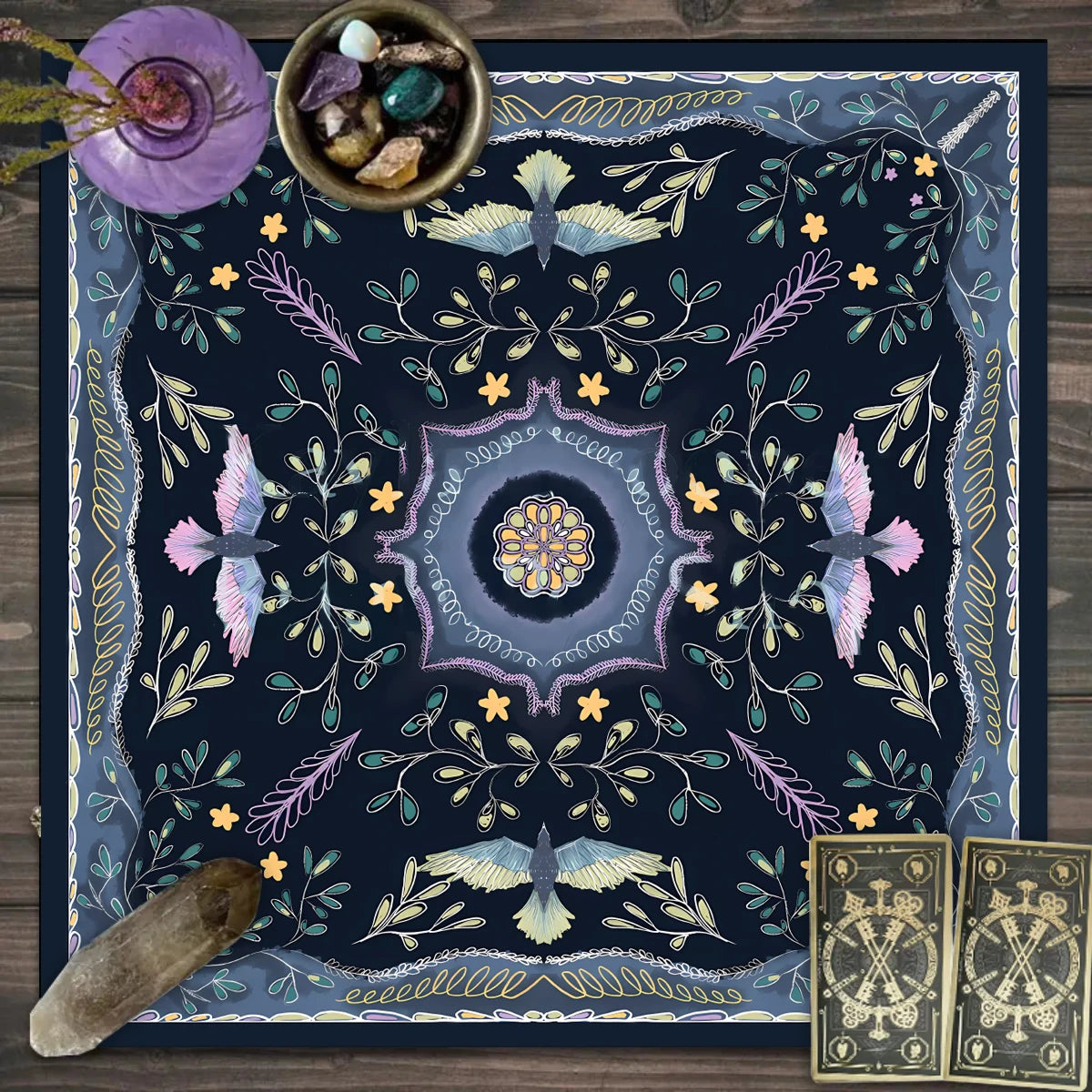 🔮 Spiritual Abacus Tarot Card Tablecloth Mystical Wizardry Butterfly & Flower Design – For Tarot, Oracle, and Astrology Readings