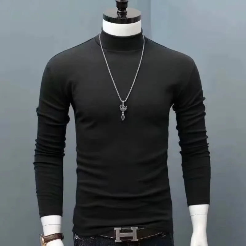 Spiritual Abacus™ Men’s Slim Fit Turtleneck Shirt – Solid Black Long Sleeve Fall/Winter Innerwear