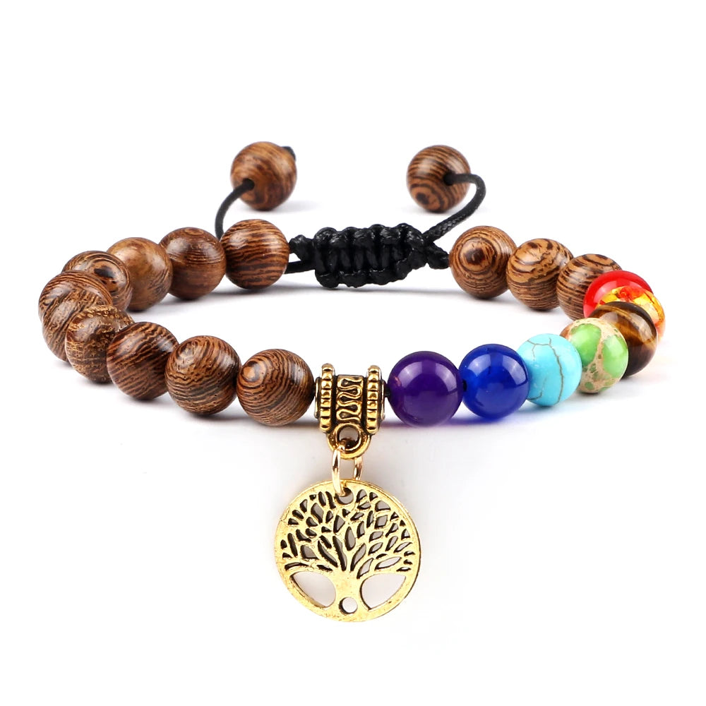 🌈 Spiritual Abacus 7 Chakra Tree of Life Bracelet Natural Stone Reiki Energy Beads