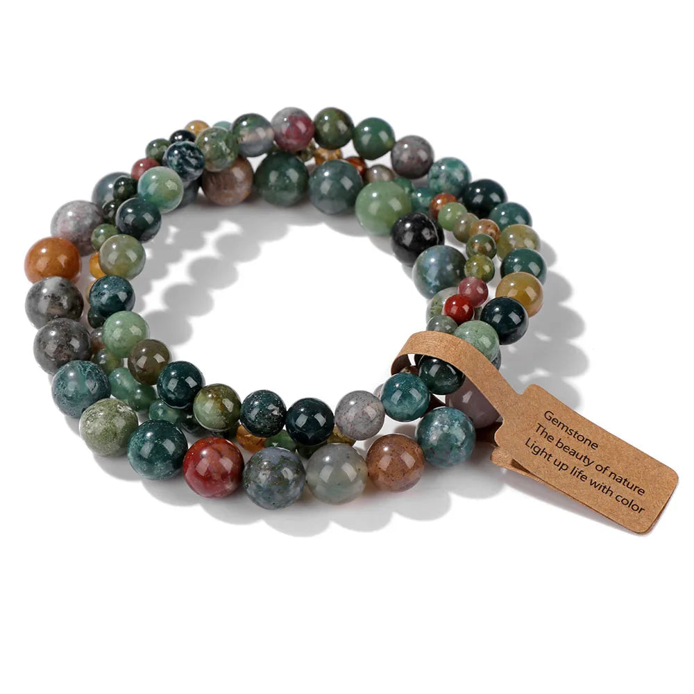 🎀 Spiritual Abacus Pink Zebra & Mixed Natural Stone Bracelet Set 4mm–8mm Beads
