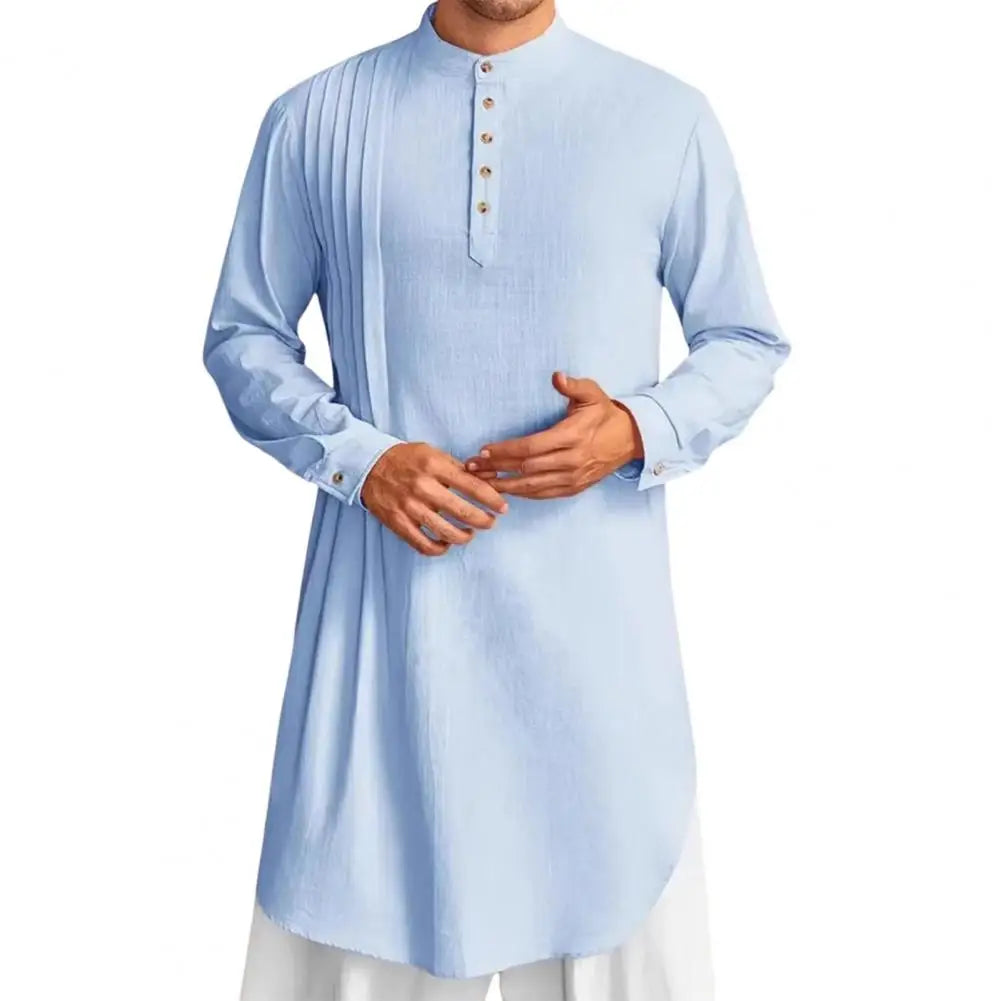 Spiritual Abacus™ Men’s Cotton Linen Kaftan Robe – Long Sleeve Button-Up Thobe for Prayer & Casual Wear