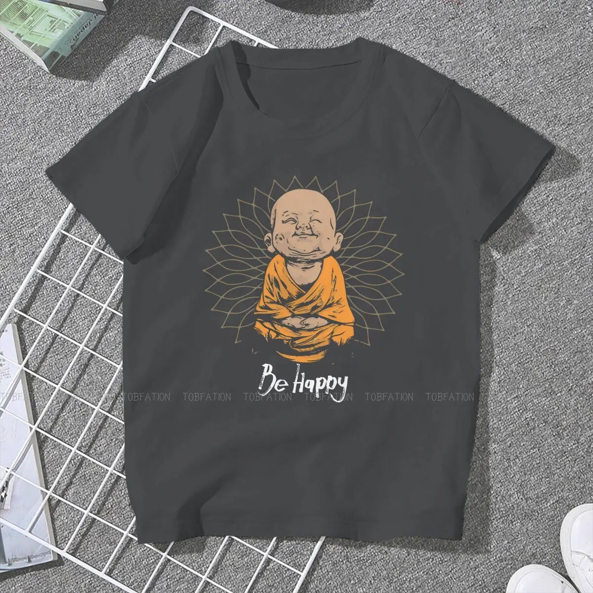 Spiritual Abacus™ “Be Happy” Buddha Graphic T-Shirt – Women’s Cotton Mindful Streetwear Tee
