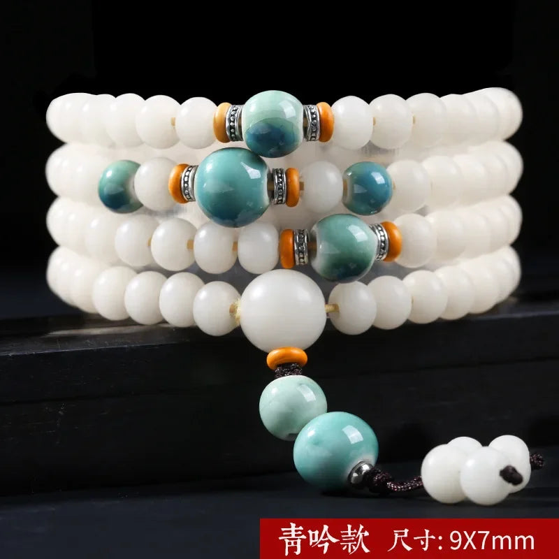 📿 Spiritual Abacus – Natural White Jade & Bodhi Root 108-Bead Mala - Meditation Prayer Bracelet & Necklace