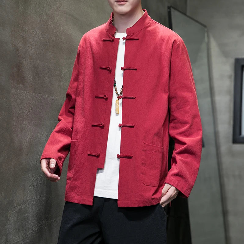 🐉👕 Spiritual Abacus – Cotton Linen Tang Suit Shirt for Men - Traditional Chinese Top • Long Sleeve • Spring/Autumn Kung Fu Style Blouse