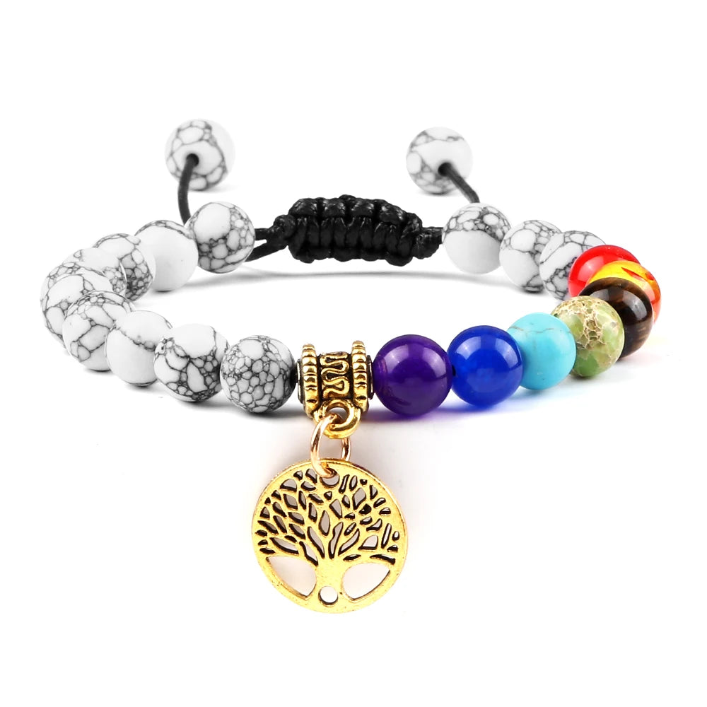 🌈 Spiritual Abacus 7 Chakra Tree of Life Bracelet Natural Stone Reiki Energy Beads