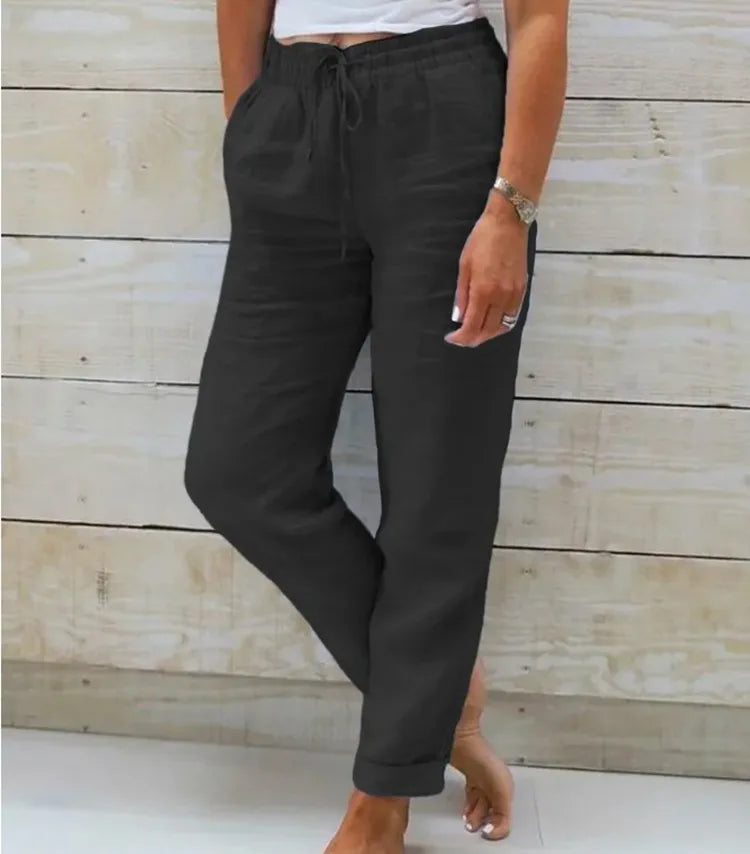 Spiritual Abacus – Cotton Linen High-Waist Summer Pants for Women
Elastic Waist • Solid Color • Casual Streetwear • Loose-Fit Pencil Trousers