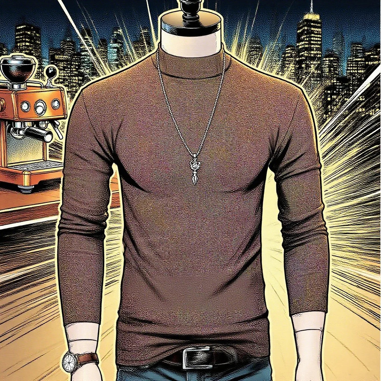 Spiritual Abacus™ Men’s Slim Fit Turtleneck Shirt – Solid Black Long Sleeve Fall/Winter Innerwear
