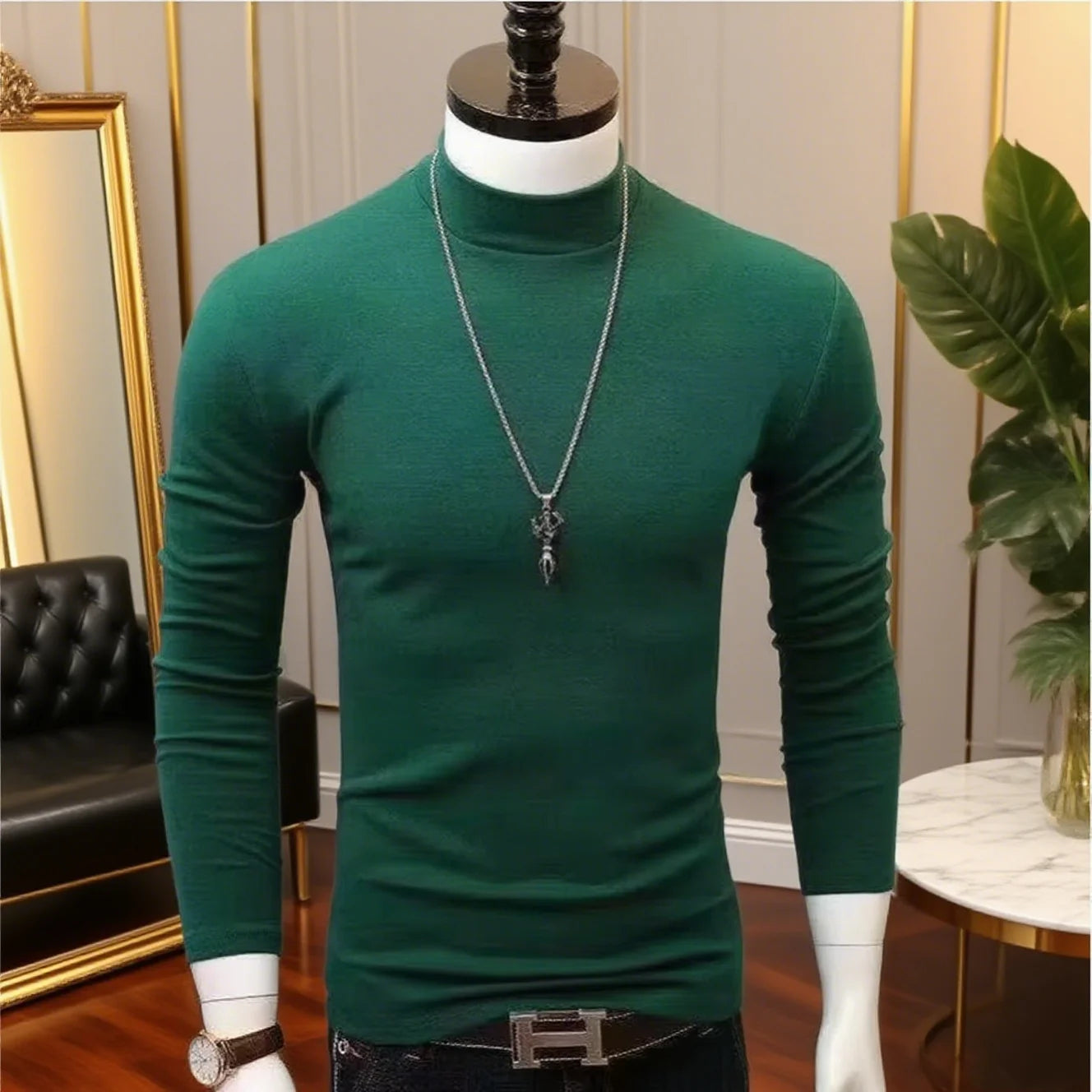 Spiritual Abacus™ Men’s Slim Fit Turtleneck Shirt – Solid Black Long Sleeve Fall/Winter Innerwear