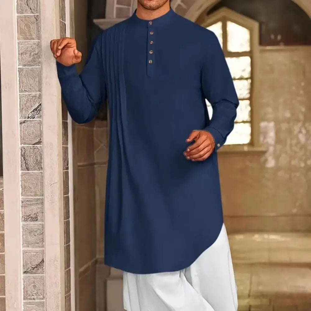 Spiritual Abacus™ Men’s Cotton Linen Kaftan Robe – Long Sleeve Button-Up Thobe for Prayer & Casual Wear