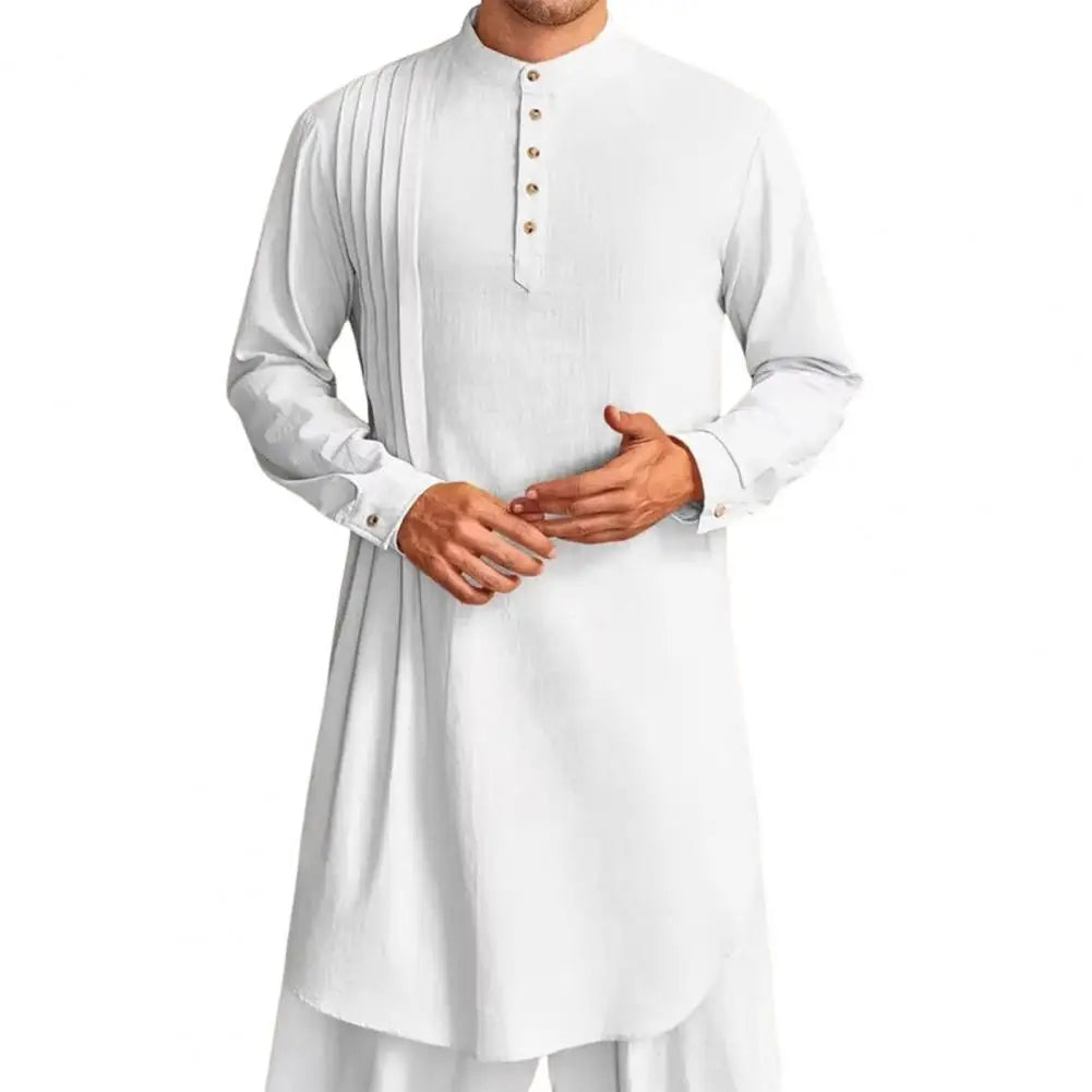 Spiritual Abacus™ Men’s Cotton Linen Kaftan Robe – Long Sleeve Button-Up Thobe for Prayer & Casual Wear