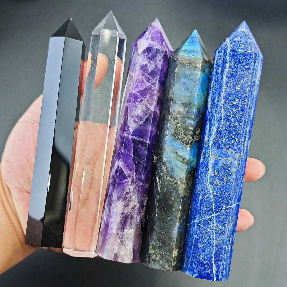 🔮Spiritual Abacus – 15cm Natural Crystal Hexagonal Wand Tower
Amethyst • Lapis Lazuli • Labradorite | Home Decor Craft Stone