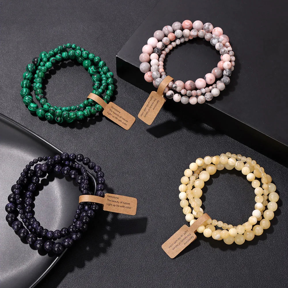 🎀 Spiritual Abacus Pink Zebra & Mixed Natural Stone Bracelet Set 4mm–8mm Beads