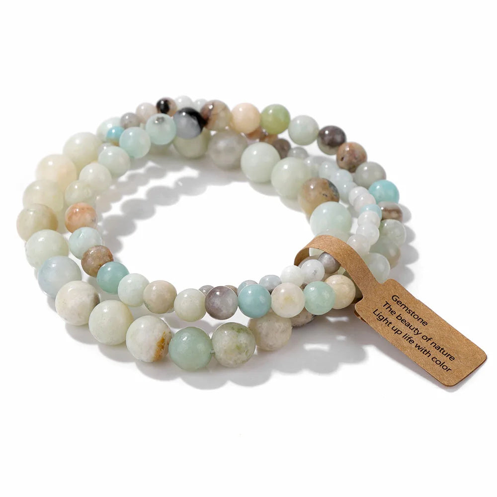 🎀 Spiritual Abacus Pink Zebra & Mixed Natural Stone Bracelet Set 4mm–8mm Beads