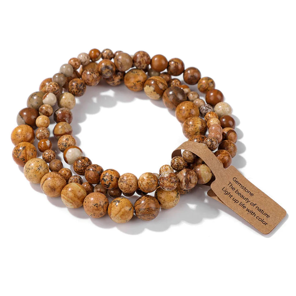 🎀 Spiritual Abacus Pink Zebra & Mixed Natural Stone Bracelet Set 4mm–8mm Beads