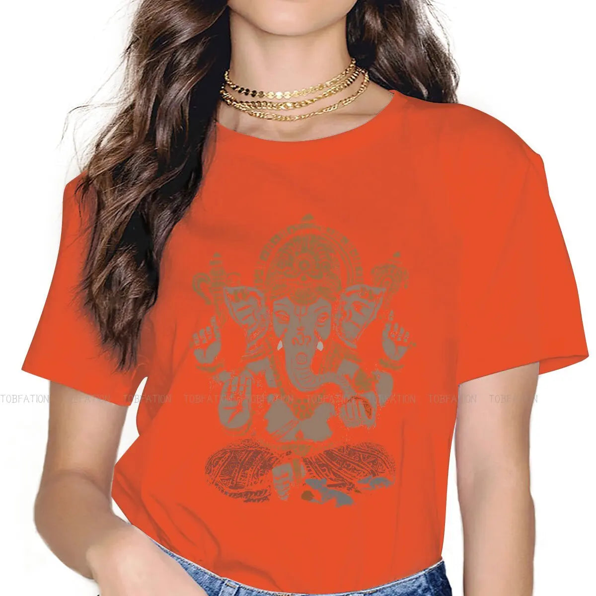 Spiritual Abacus™ Ganesha Art Women’s T-Shirt – 3D Graphic Cotton Tee for Casual Wear