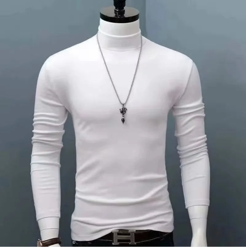 Spiritual Abacus™ Men’s Slim Fit Turtleneck Shirt – Solid Black Long Sleeve Fall/Winter Innerwear