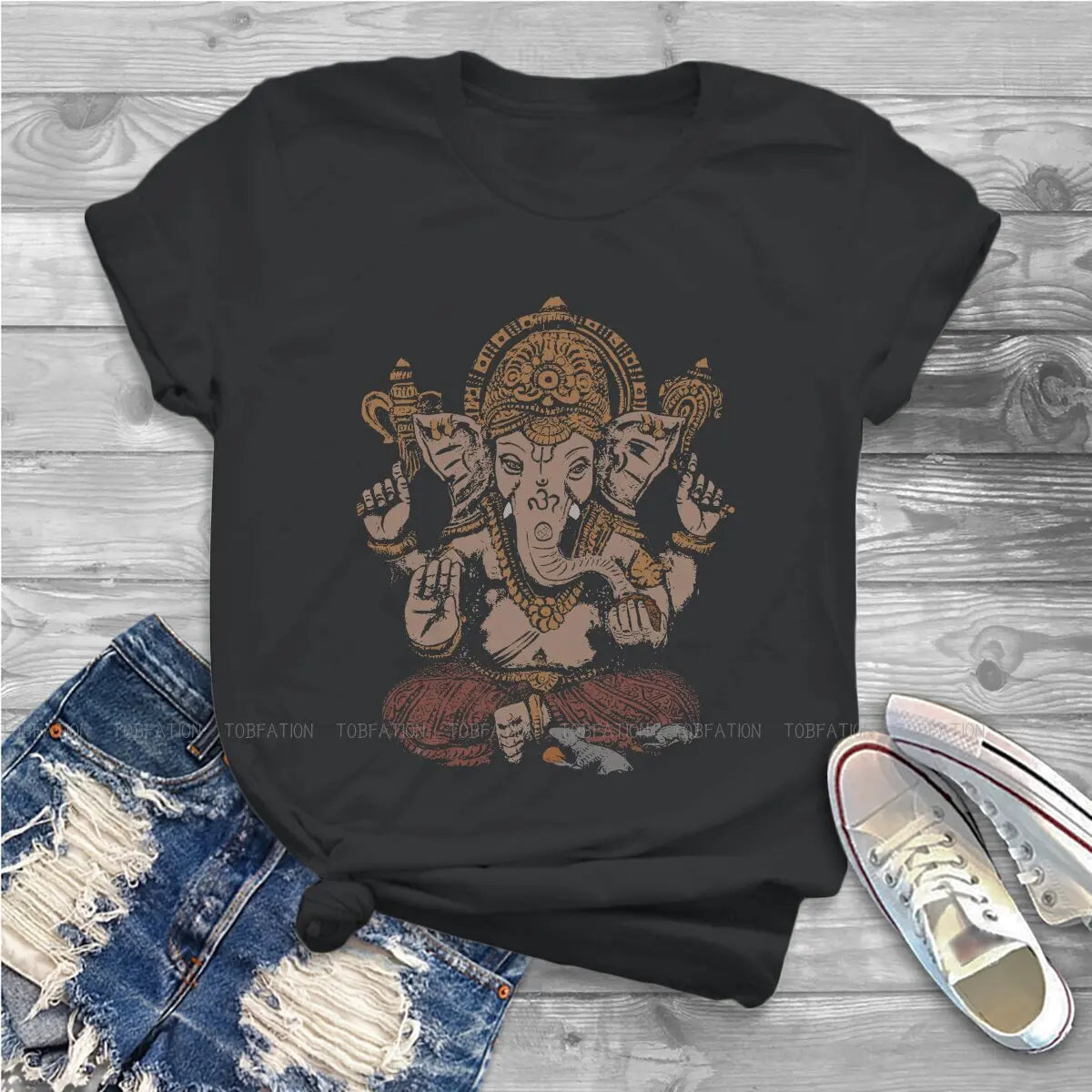 Spiritual Abacus™ Ganesha Art Women’s T-Shirt – 3D Graphic Cotton Tee for Casual Wear
