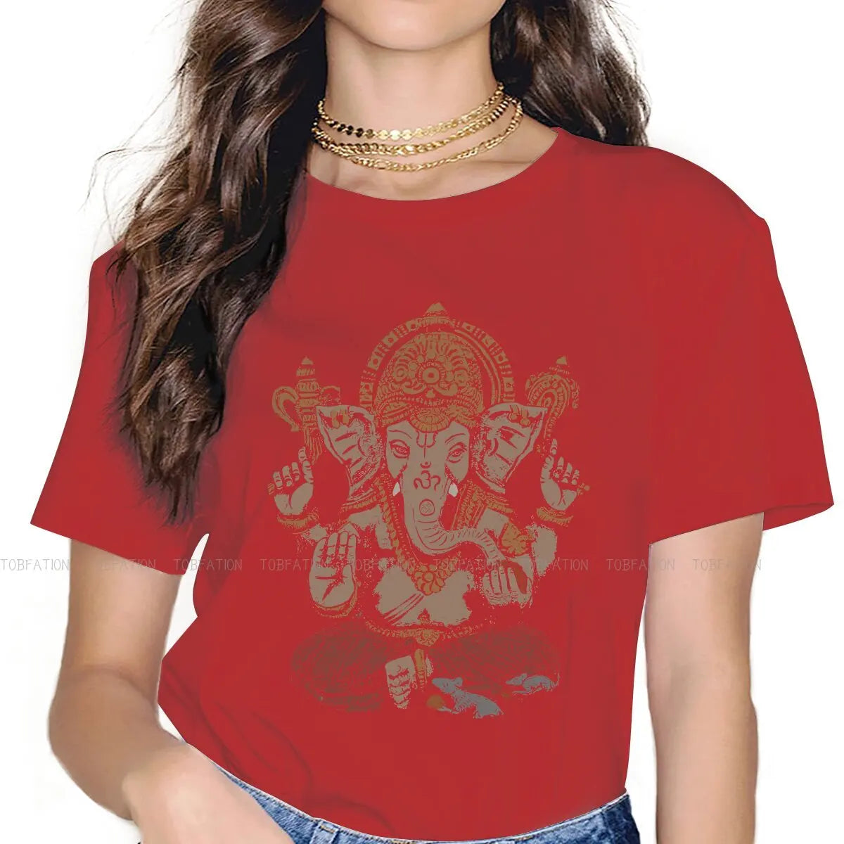 Spiritual Abacus™ Ganesha Art Women’s T-Shirt – 3D Graphic Cotton Tee for Casual Wear
