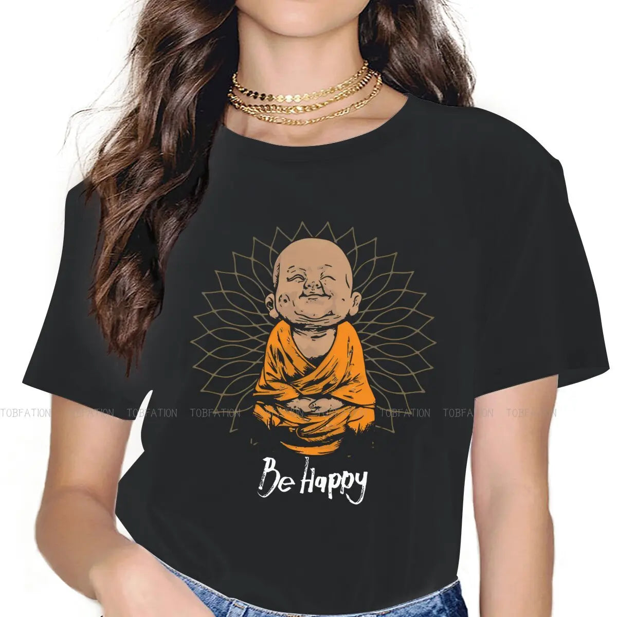 Spiritual Abacus™ “Be Happy” Buddha Graphic T-Shirt – Women’s Cotton Mindful Streetwear Tee