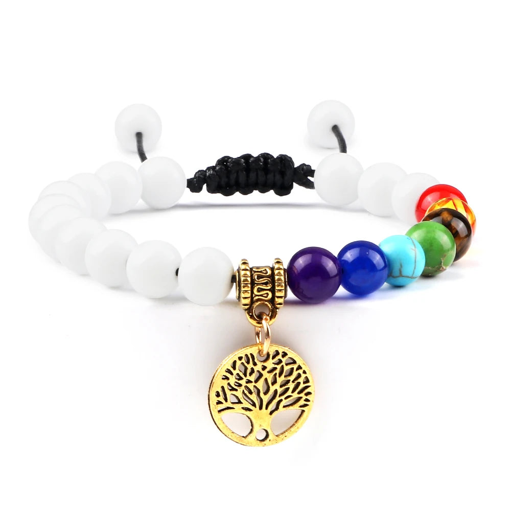 🌈 Spiritual Abacus 7 Chakra Tree of Life Bracelet Natural Stone Reiki Energy Beads