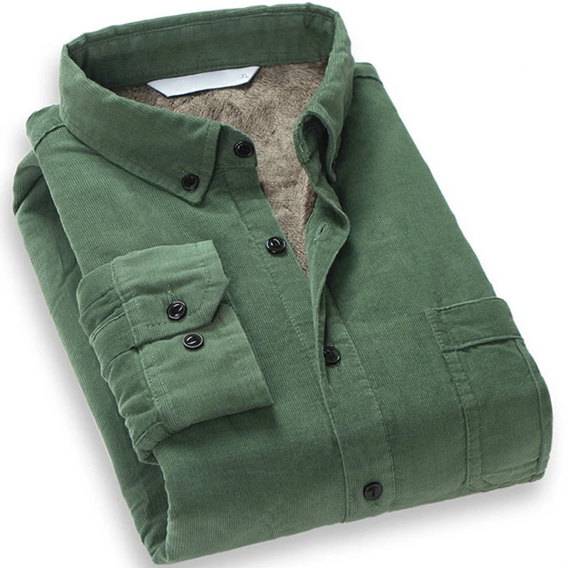 Spiritual Abacus™ Men’s Corduroy Thermal Shirt – Thick Fleece-Lined Cotton Long Sleeve Winter Top