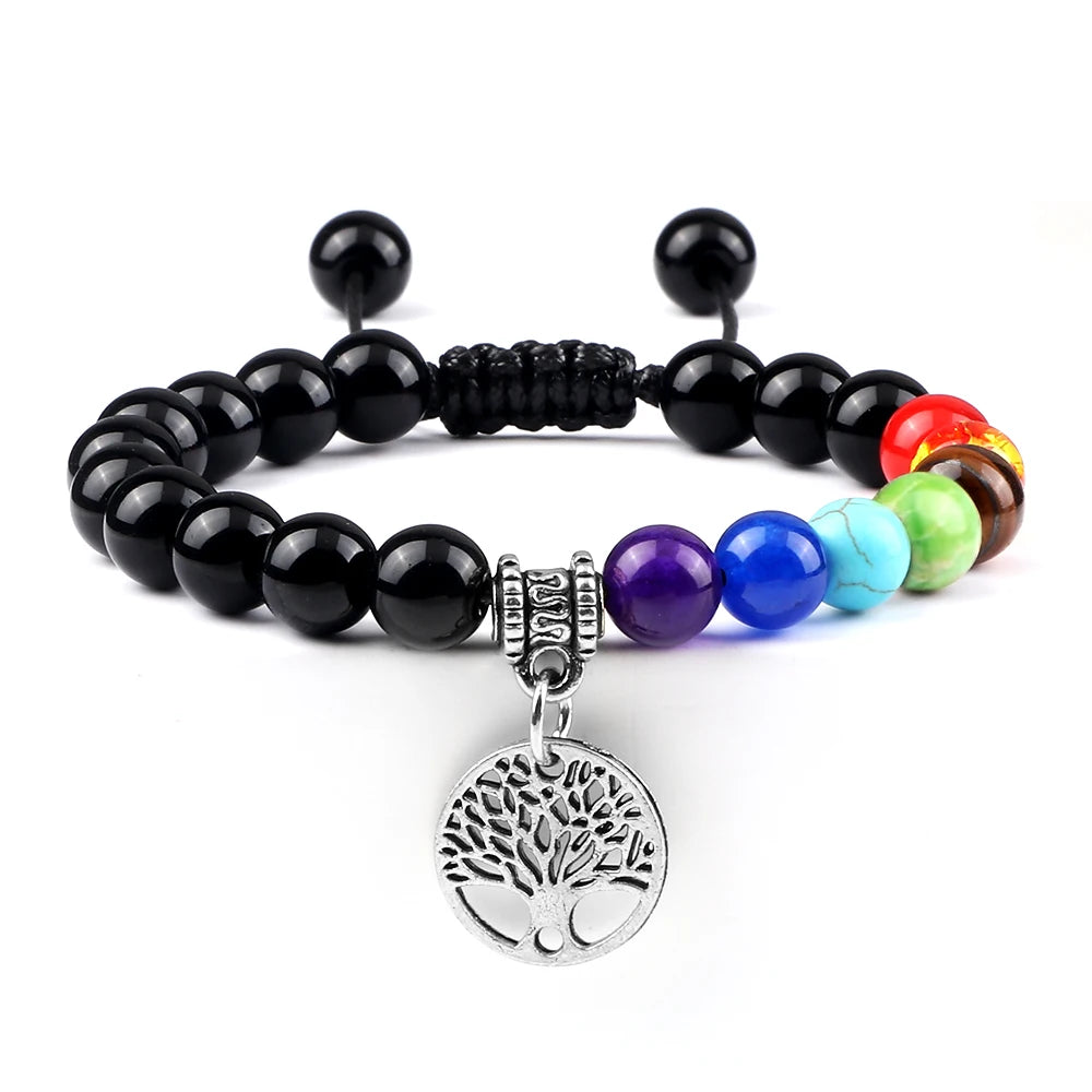 🌈 Spiritual Abacus 7 Chakra Tree of Life Bracelet Natural Stone Reiki Energy Beads