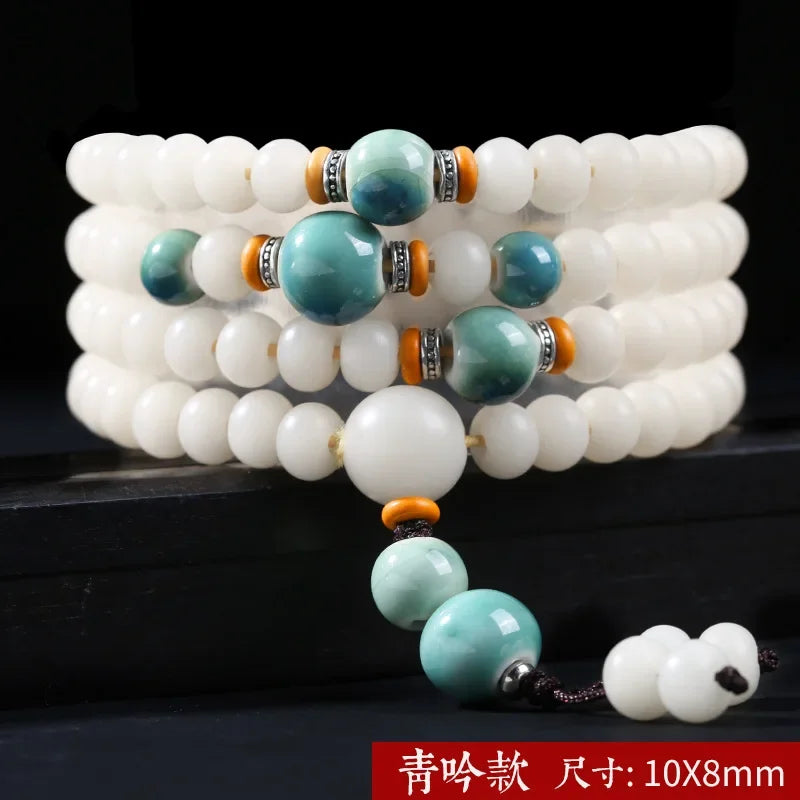 📿 Spiritual Abacus – Natural White Jade & Bodhi Root 108-Bead Mala - Meditation Prayer Bracelet & Necklace