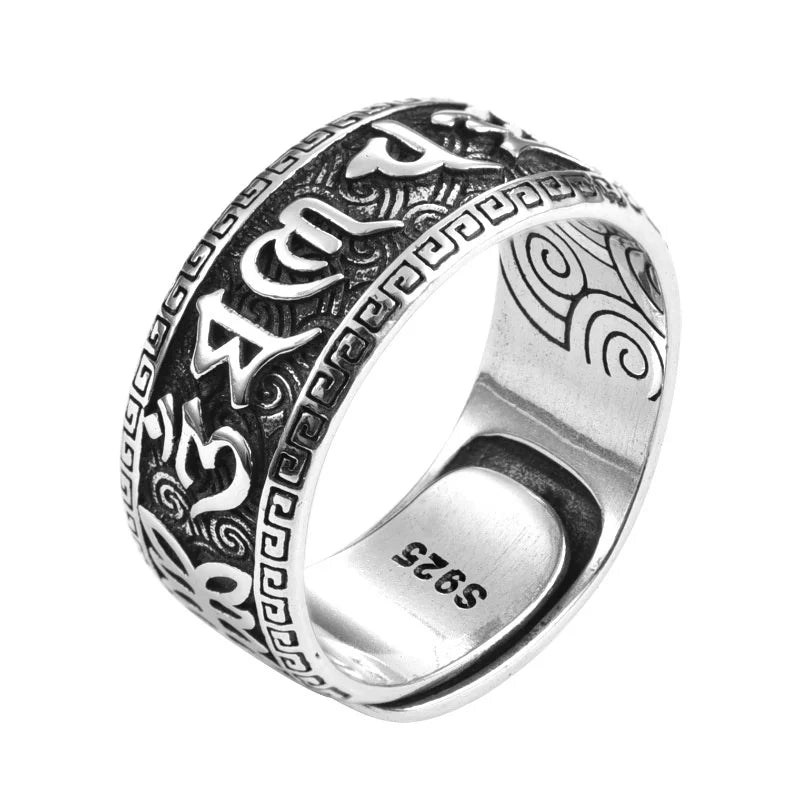 💍 Spiritual Abacus 925 Sterling Silver Mantra Ring
Adjustable Retro Buddhist Om Mani Padme Hum Ring for Men – Engraved Scripture Spiritual Jewelry