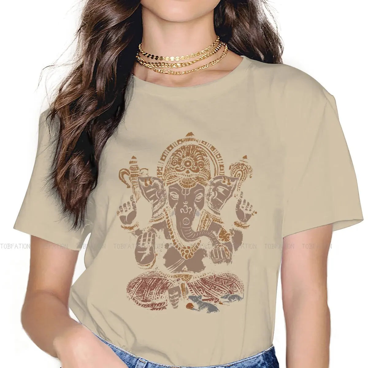 Spiritual Abacus™ Ganesha Art Women’s T-Shirt – 3D Graphic Cotton Tee for Casual Wear