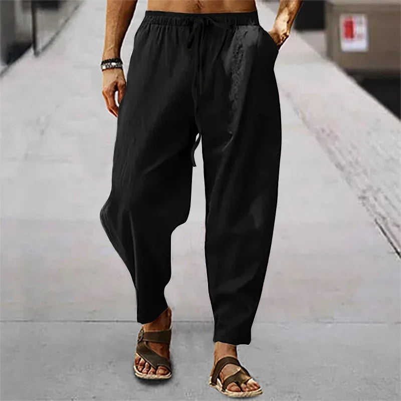 🧘♂️ Spiritual Abacus – Men’s Cotton & Linen Wide-Leg Pants - Solid Color • High Waist • Loose Fit • Breathable Hemp Trousers for Summer & Autumn
