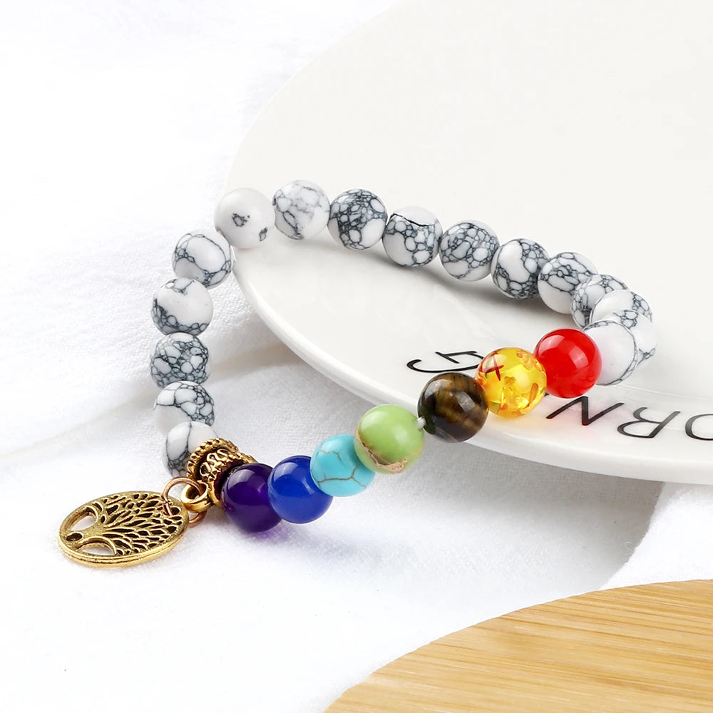 🌈 Spiritual Abacus 7 Chakra Tree of Life Bracelet Natural Stone Reiki Energy Beads