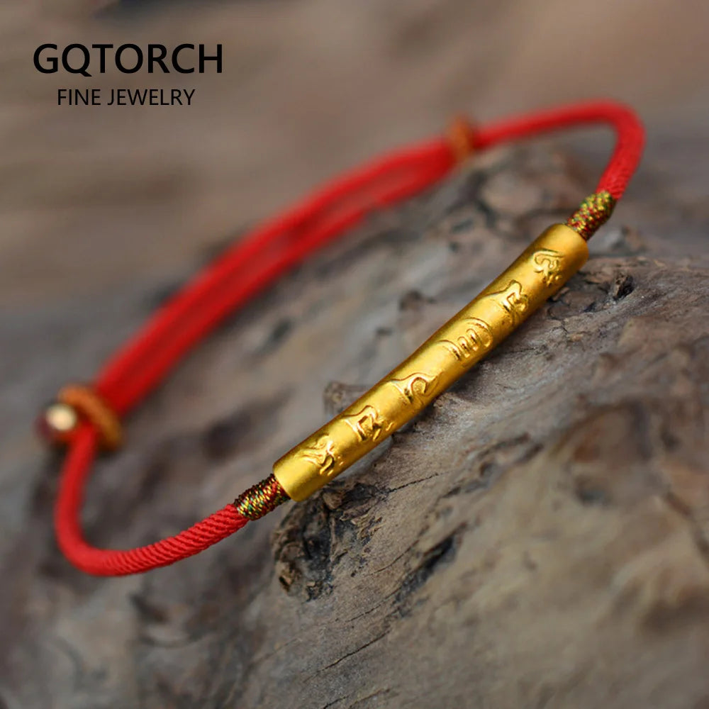 Spiritual Abacus™ 999 Sterling Silver Red String Bracelet – Handmade Gold Accent Six-Character Engraved Charm for Women