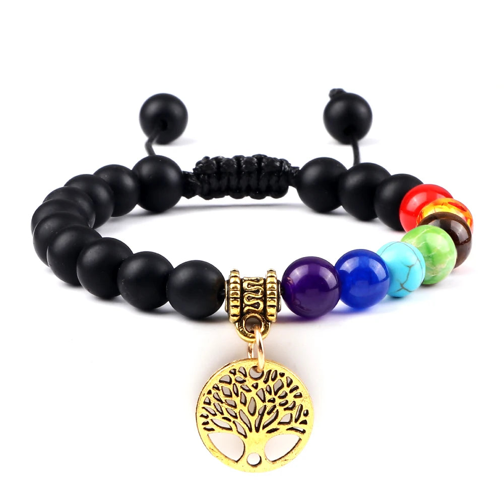 🌈 Spiritual Abacus 7 Chakra Tree of Life Bracelet Natural Stone Reiki Energy Beads