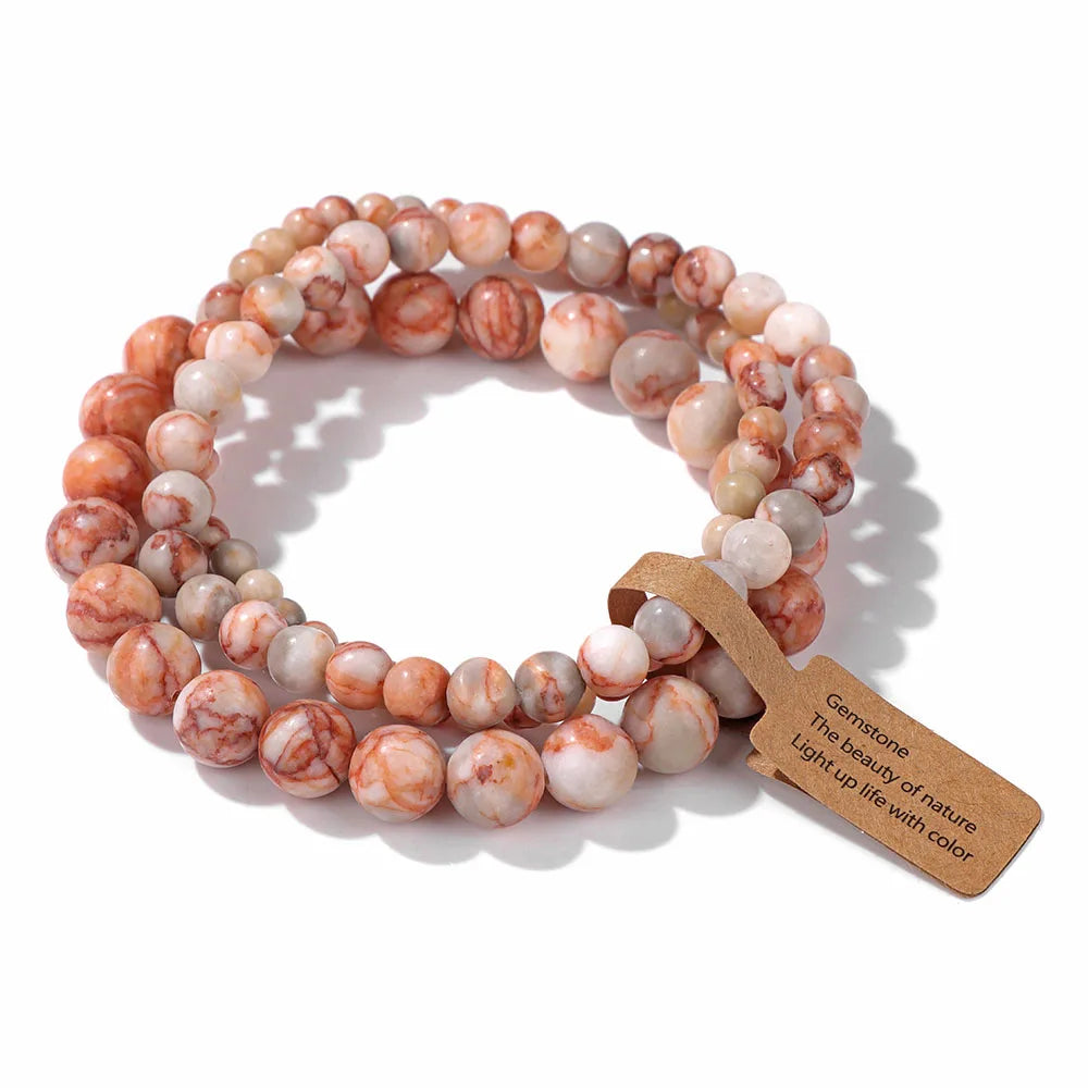 🎀 Spiritual Abacus Pink Zebra & Mixed Natural Stone Bracelet Set 4mm–8mm Beads