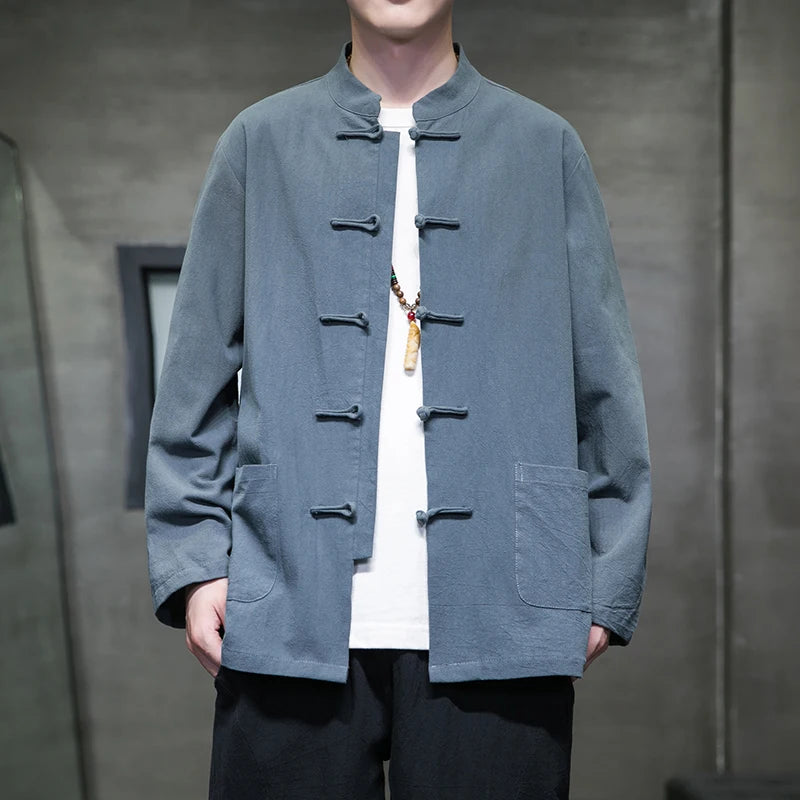 🐉👕 Spiritual Abacus – Cotton Linen Tang Suit Shirt for Men - Traditional Chinese Top • Long Sleeve • Spring/Autumn Kung Fu Style Blouse