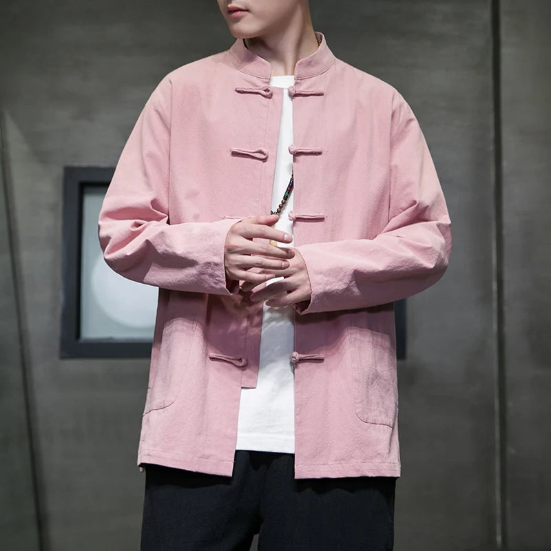 🐉👕 Spiritual Abacus – Cotton Linen Tang Suit Shirt for Men - Traditional Chinese Top • Long Sleeve • Spring/Autumn Kung Fu Style Blouse