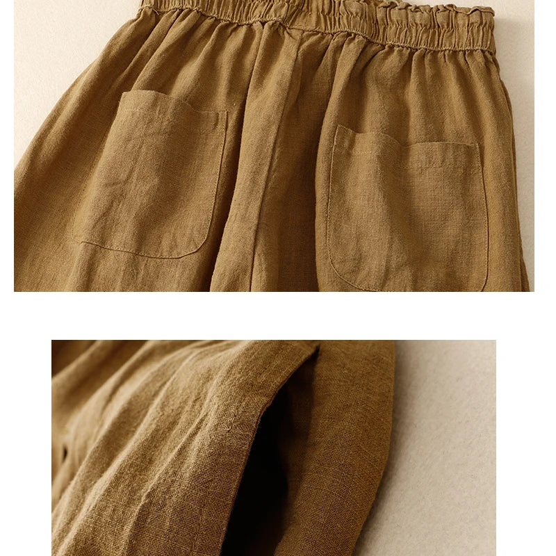 ✨ Spiritual Abacus – Women's High-Waisted Cotton Linen Wide-Leg Pants - Solid Color • Loose Fit • Summer Belted Trousers • Korean-Inspired Minimalist Style