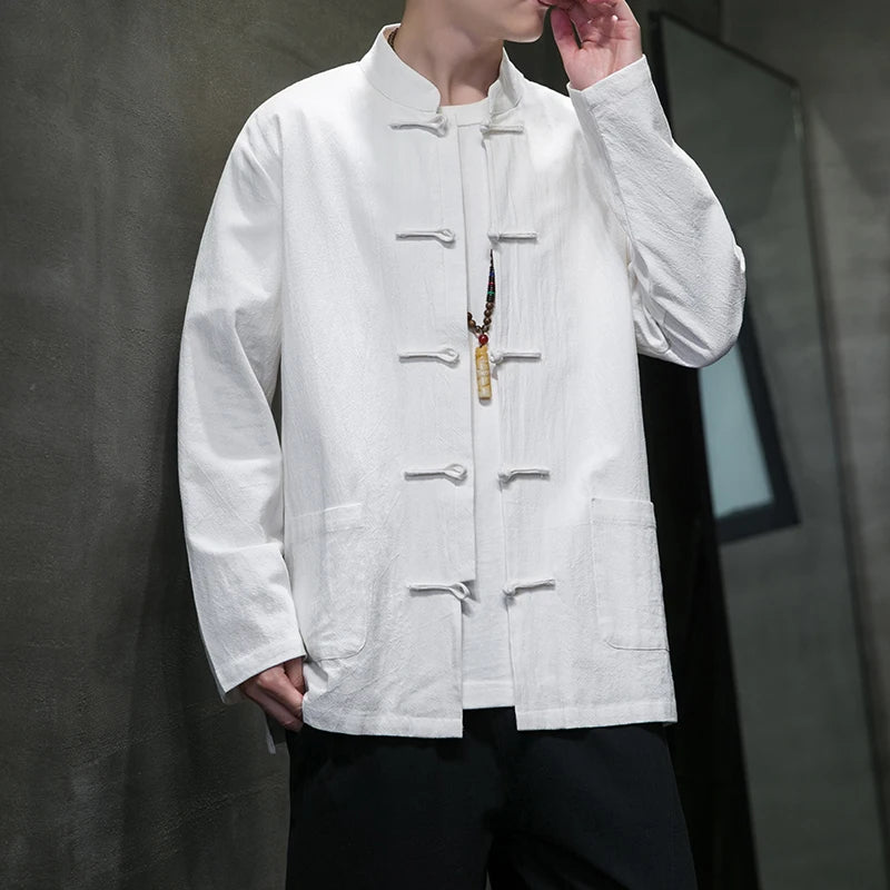 🐉👕 Spiritual Abacus – Cotton Linen Tang Suit Shirt for Men - Traditional Chinese Top • Long Sleeve • Spring/Autumn Kung Fu Style Blouse