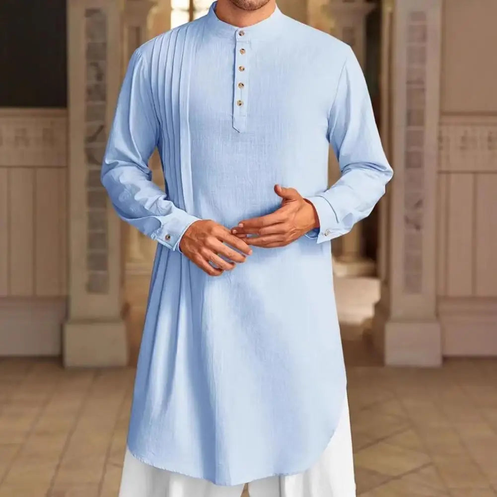 Spiritual Abacus™ Men’s Cotton Linen Kaftan Robe – Long Sleeve Button-Up Thobe for Prayer & Casual Wear