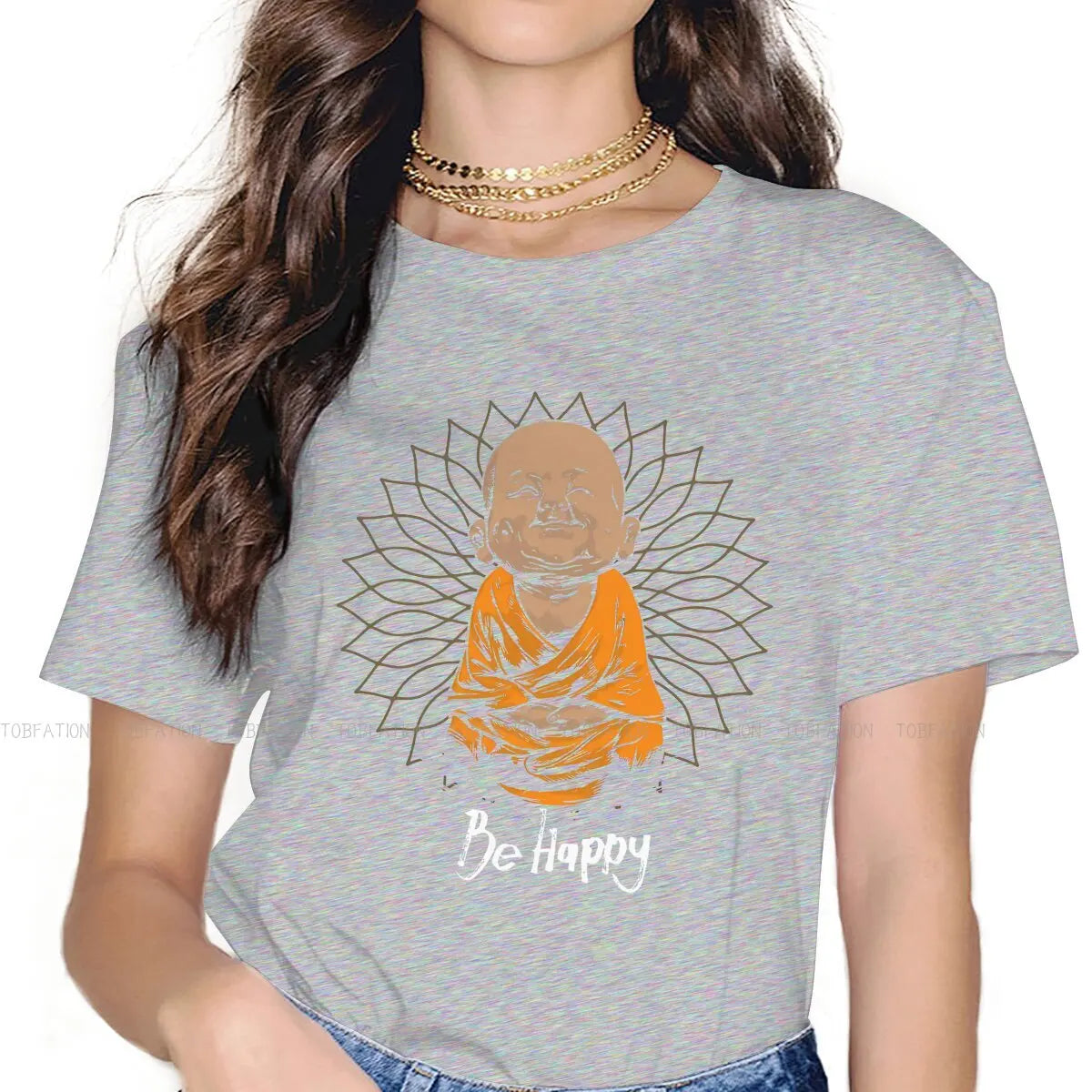 Spiritual Abacus™ “Be Happy” Buddha Graphic T-Shirt – Women’s Cotton Mindful Streetwear Tee