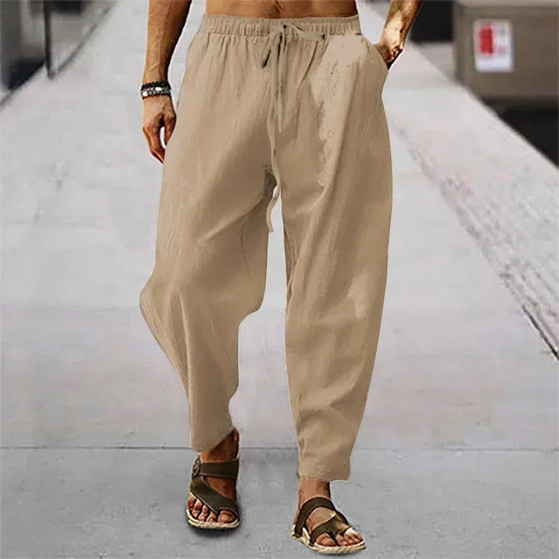 🧘♂️ Spiritual Abacus – Men’s Cotton & Linen Wide-Leg Pants - Solid Color • High Waist • Loose Fit • Breathable Hemp Trousers for Summer & Autumn