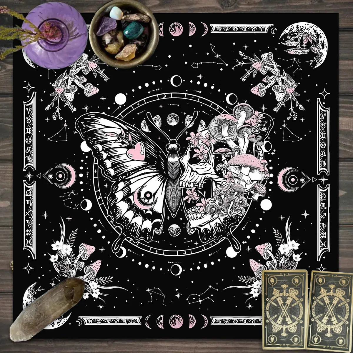 🔮 Spiritual Abacus Tarot Card Tablecloth Mystical Wizardry Butterfly & Flower Design – For Tarot, Oracle, and Astrology Readings