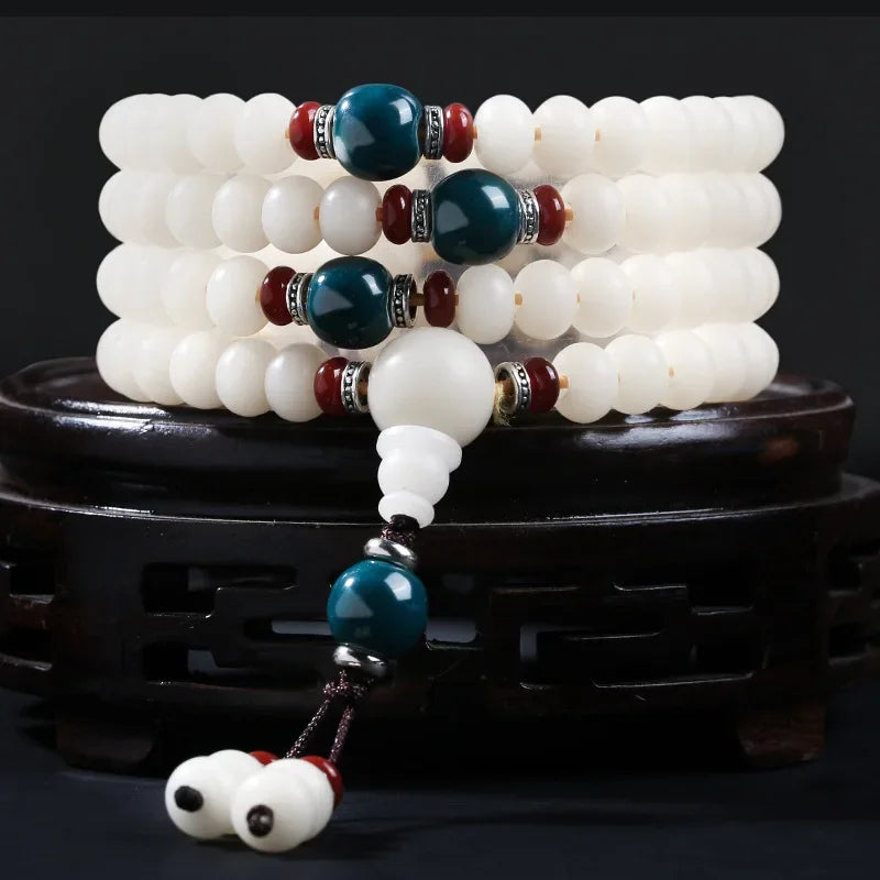 📿 Spiritual Abacus – Natural White Jade & Bodhi Root 108-Bead Mala - Meditation Prayer Bracelet & Necklace