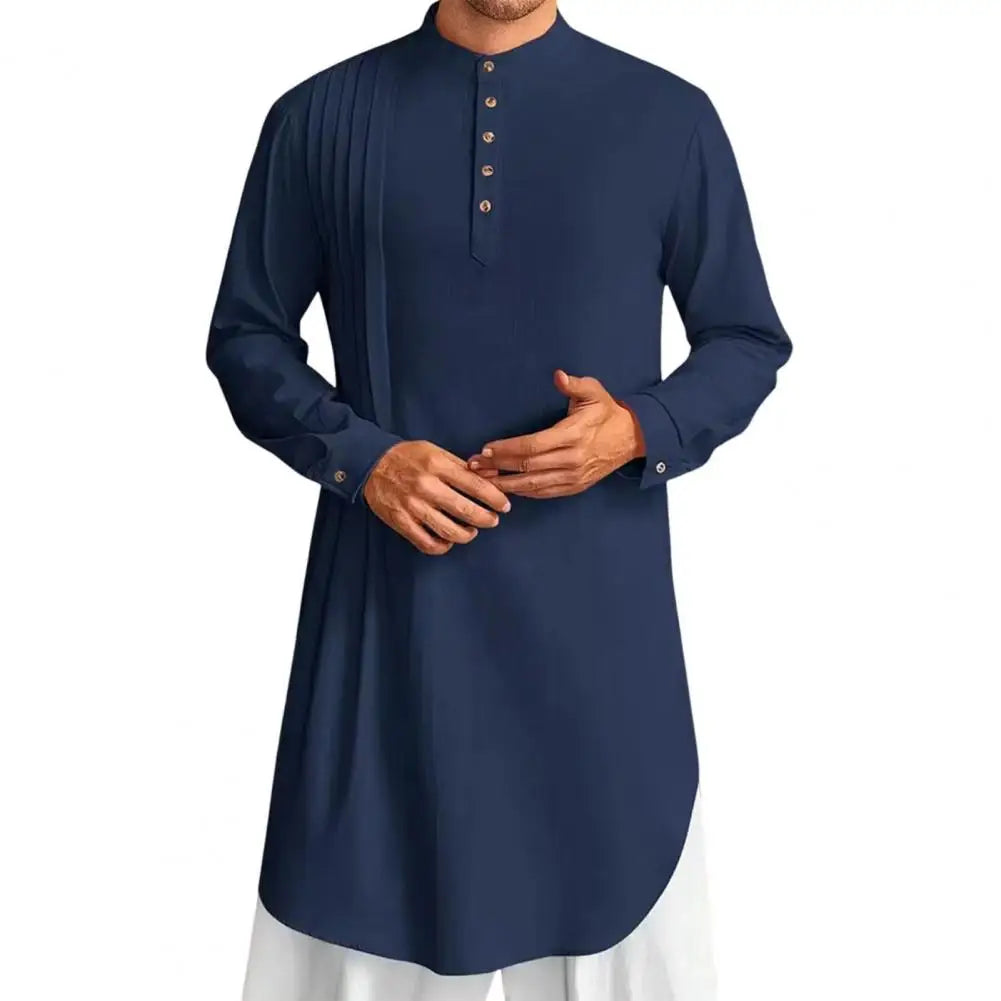 Spiritual Abacus™ Men’s Cotton Linen Kaftan Robe – Long Sleeve Button-Up Thobe for Prayer & Casual Wear