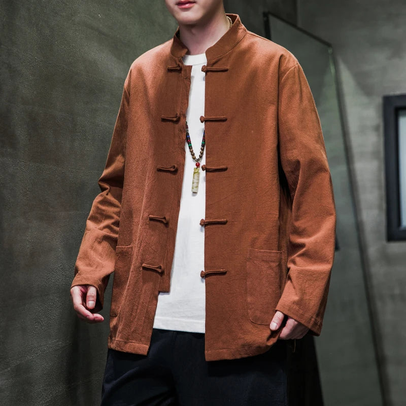 🐉👕 Spiritual Abacus – Cotton Linen Tang Suit Shirt for Men - Traditional Chinese Top • Long Sleeve • Spring/Autumn Kung Fu Style Blouse