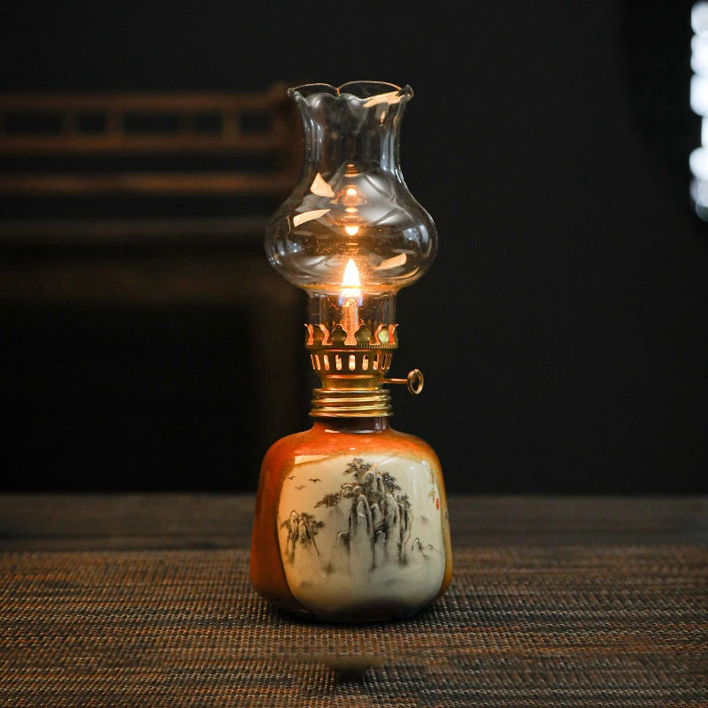 🪔 Classic Chamber Oil Lamp with Wick & Cover – Decorative Hurricane Kerosene Lantern for Indoor & Outdoor Use