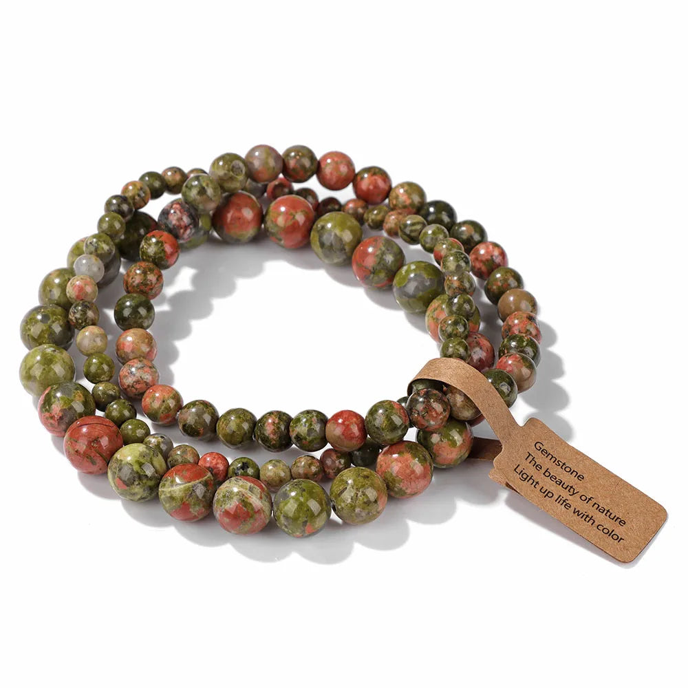 🎀 Spiritual Abacus Pink Zebra & Mixed Natural Stone Bracelet Set 4mm–8mm Beads