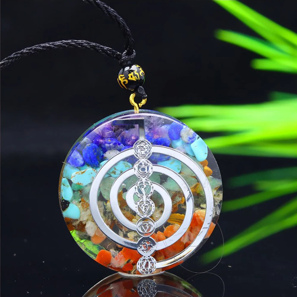 🔯💎 Spiritual Abacus – Reiki Cho Ku Rei Orgone Pendant Necklace - 7 Chakra Crystals • Natural Energy Generator • Red Agate, Amethyst, Tiger Eye